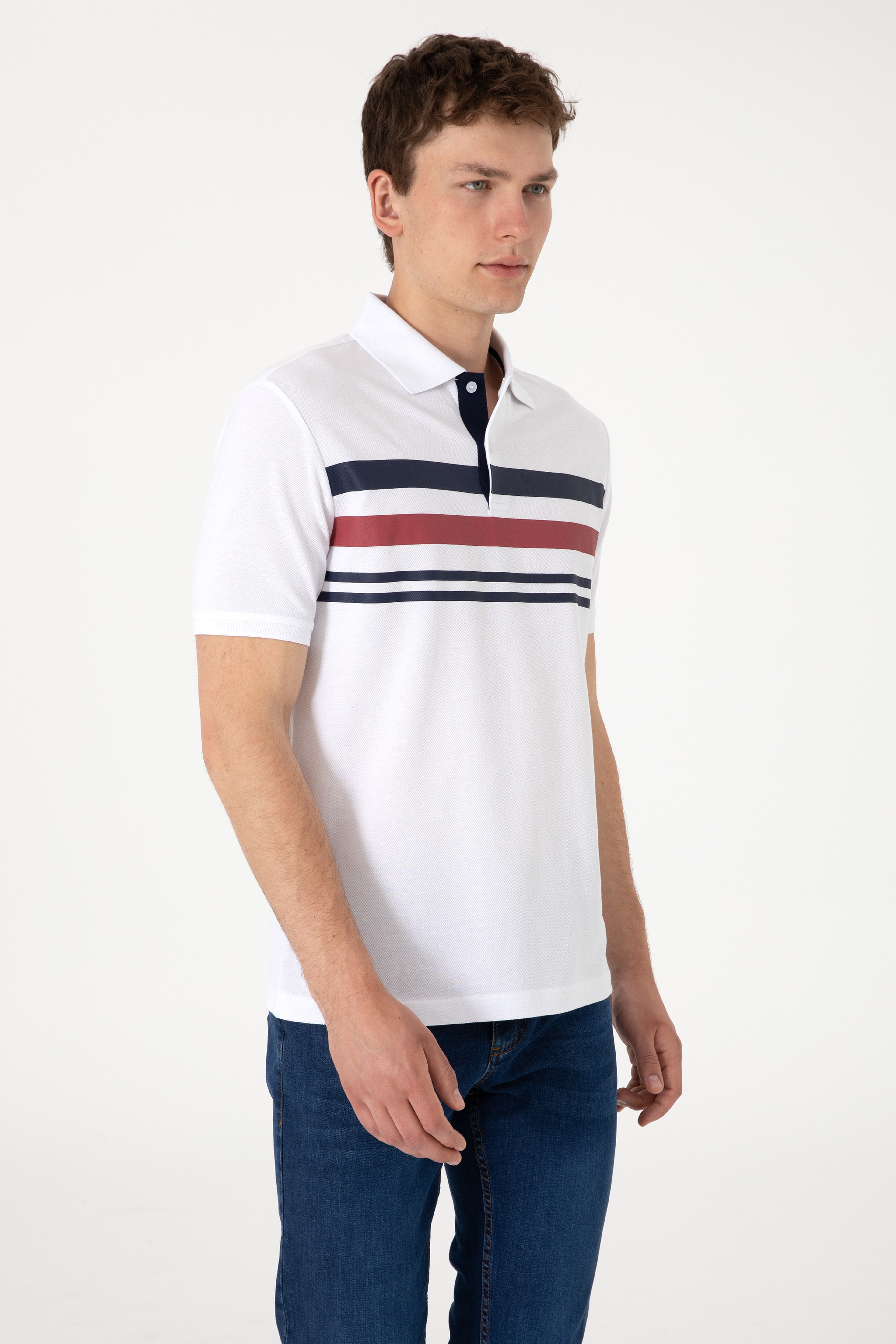 Erkek Regular Fit Polo Yaka Beyaz Tişört - Image 3