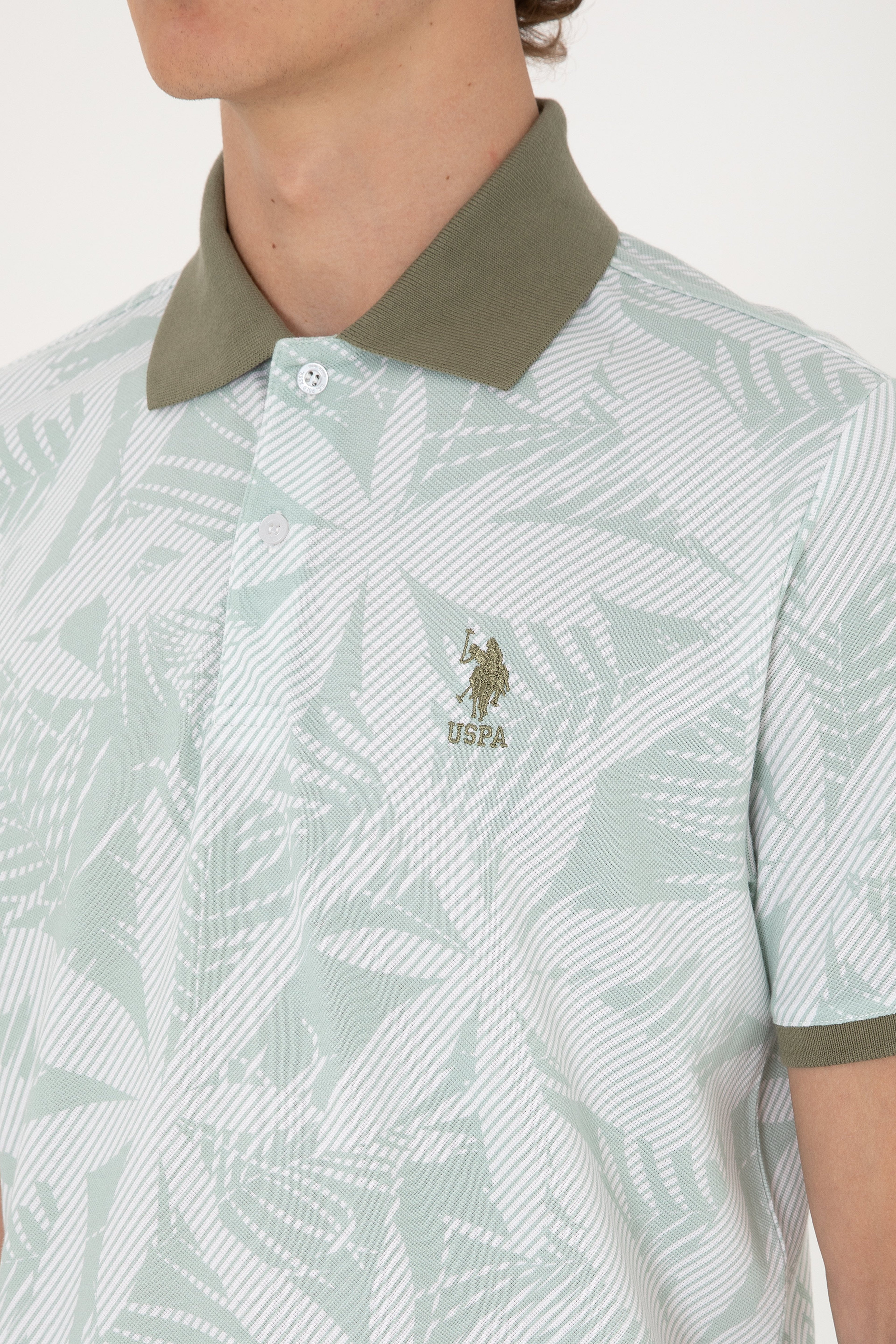 Erkek Regular Fit Polo Yaka Su Yeşili Tişört