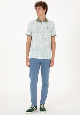 Erkek Regular Fit Polo Yaka Su Yeşili Tişört - 50306854018