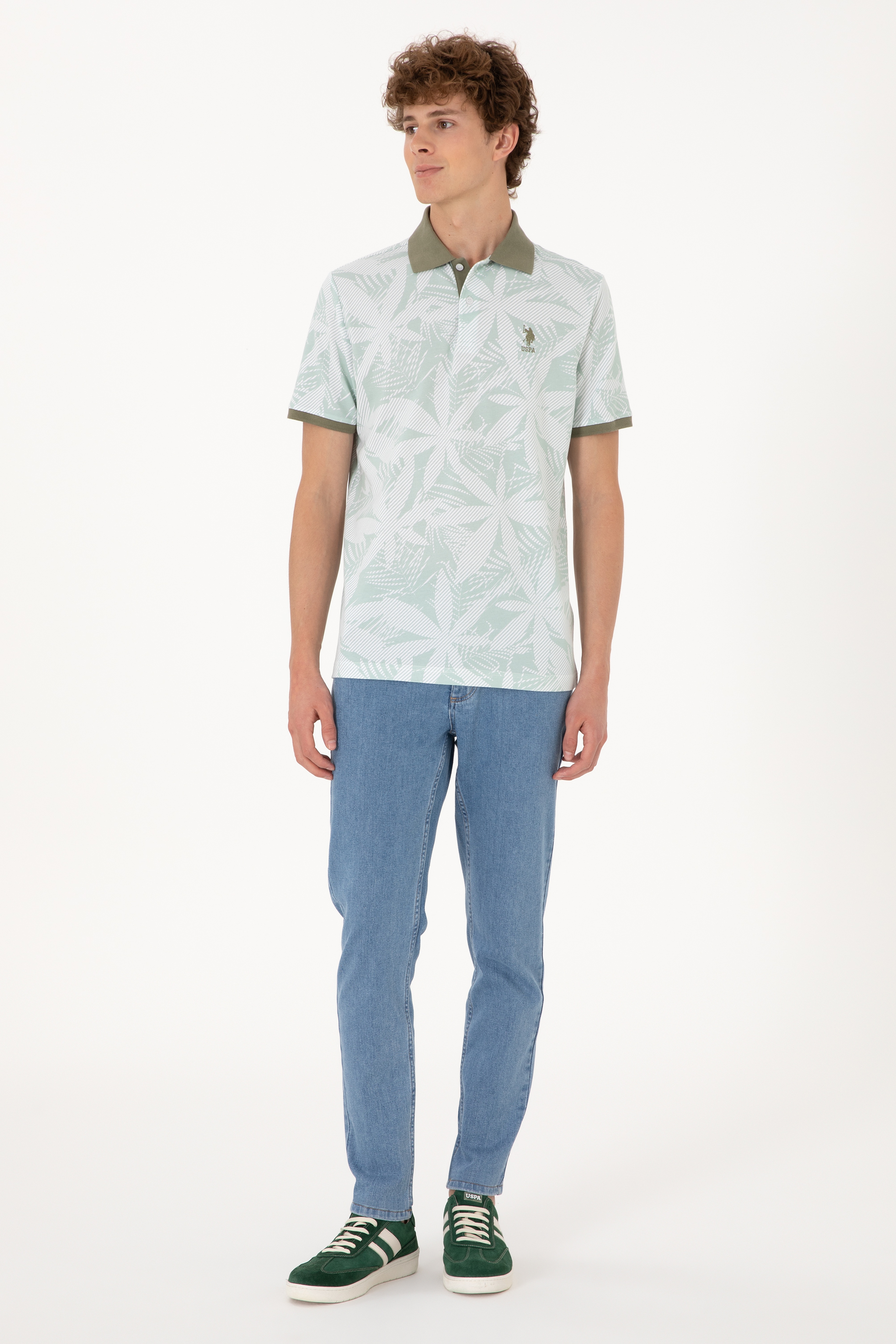 Erkek Regular Fit Polo Yaka Su Yeşili Tişört