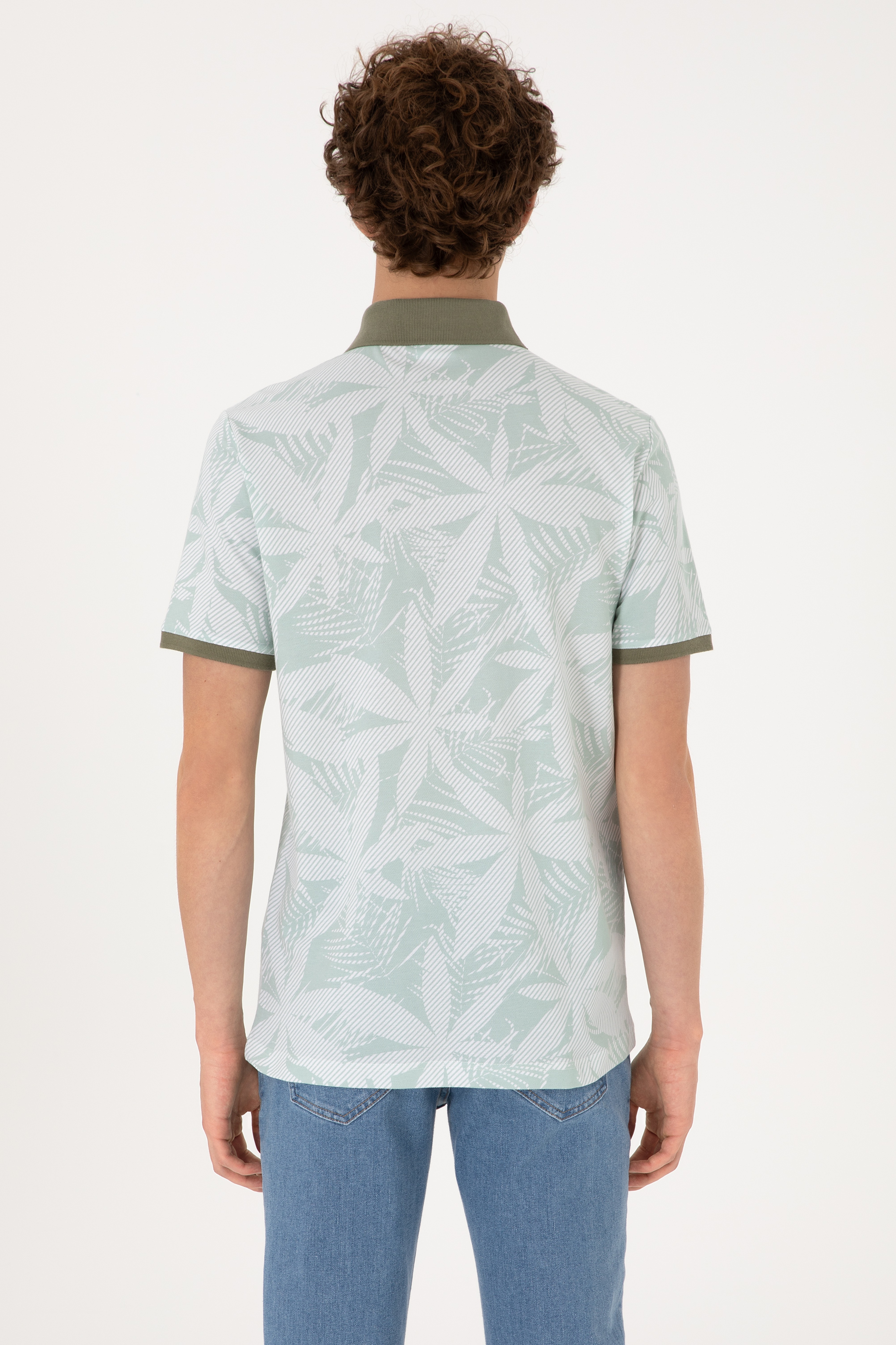 Erkek Regular Fit Polo Yaka Su Yeşili Tişört