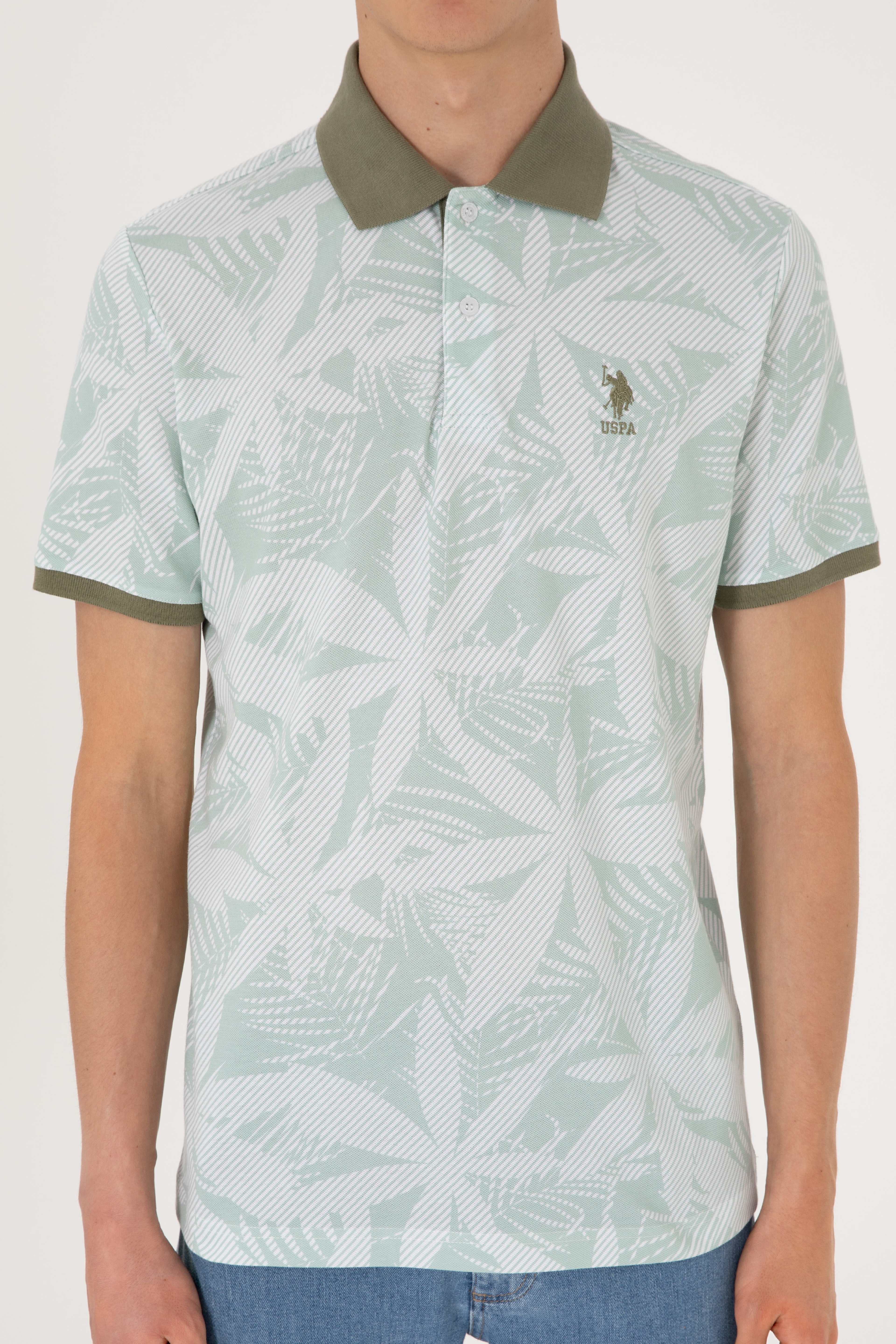 Erkek Regular Fit Polo Yaka Su Yeşili Tişört