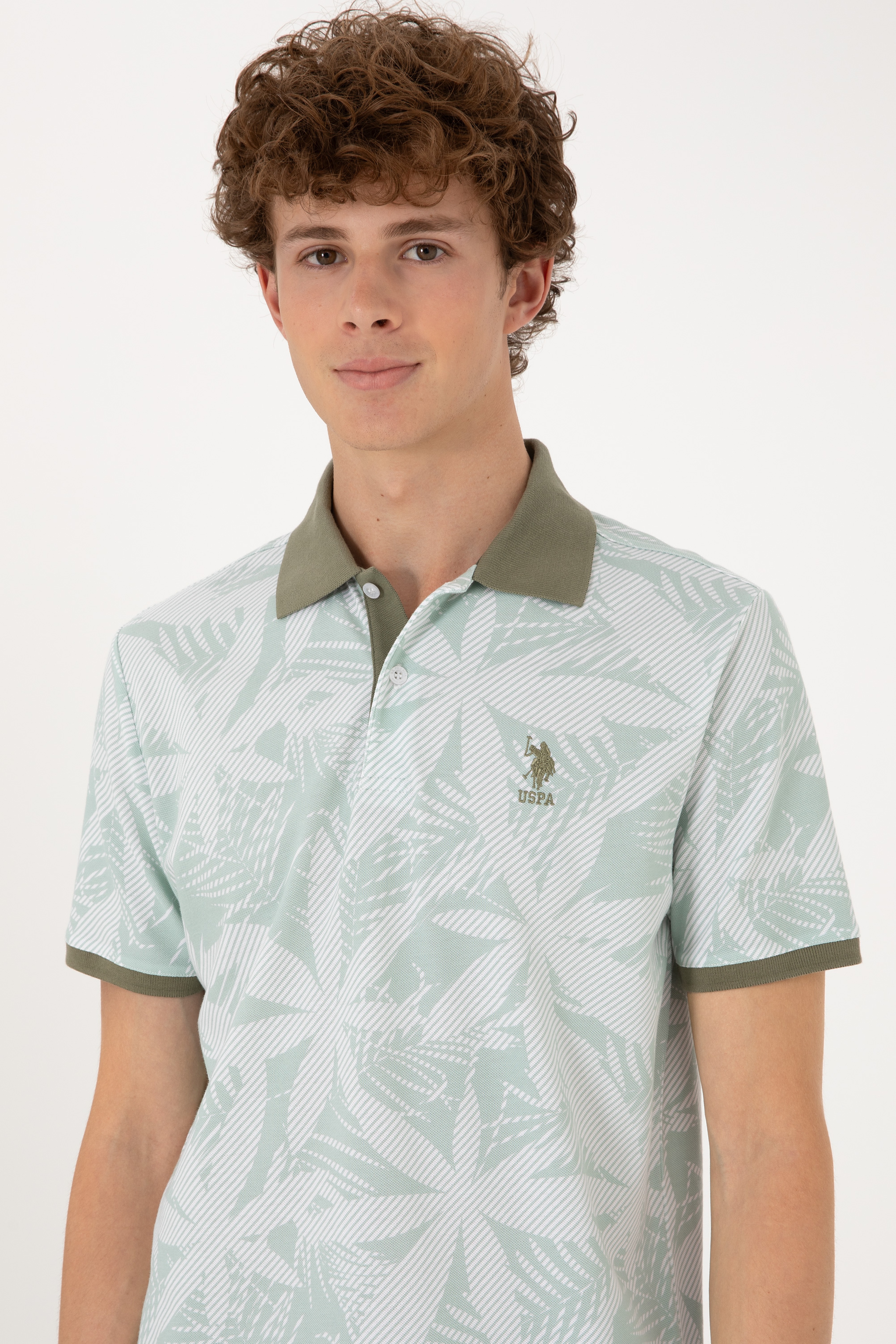 Erkek Regular Fit Polo Yaka Su Yeşili Tişört - Image 2