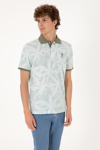 Erkek Regular Fit Polo Yaka Su Yeşili Tişört