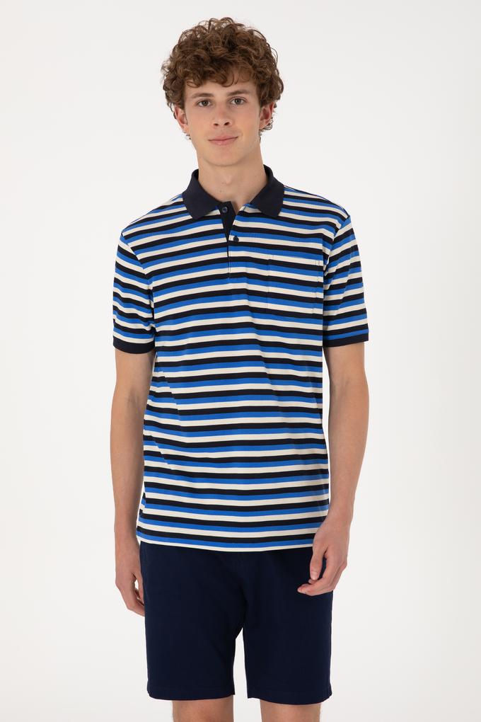 Erkek Regular Fit Lacivert Polo Yaka Çizgili Tişört