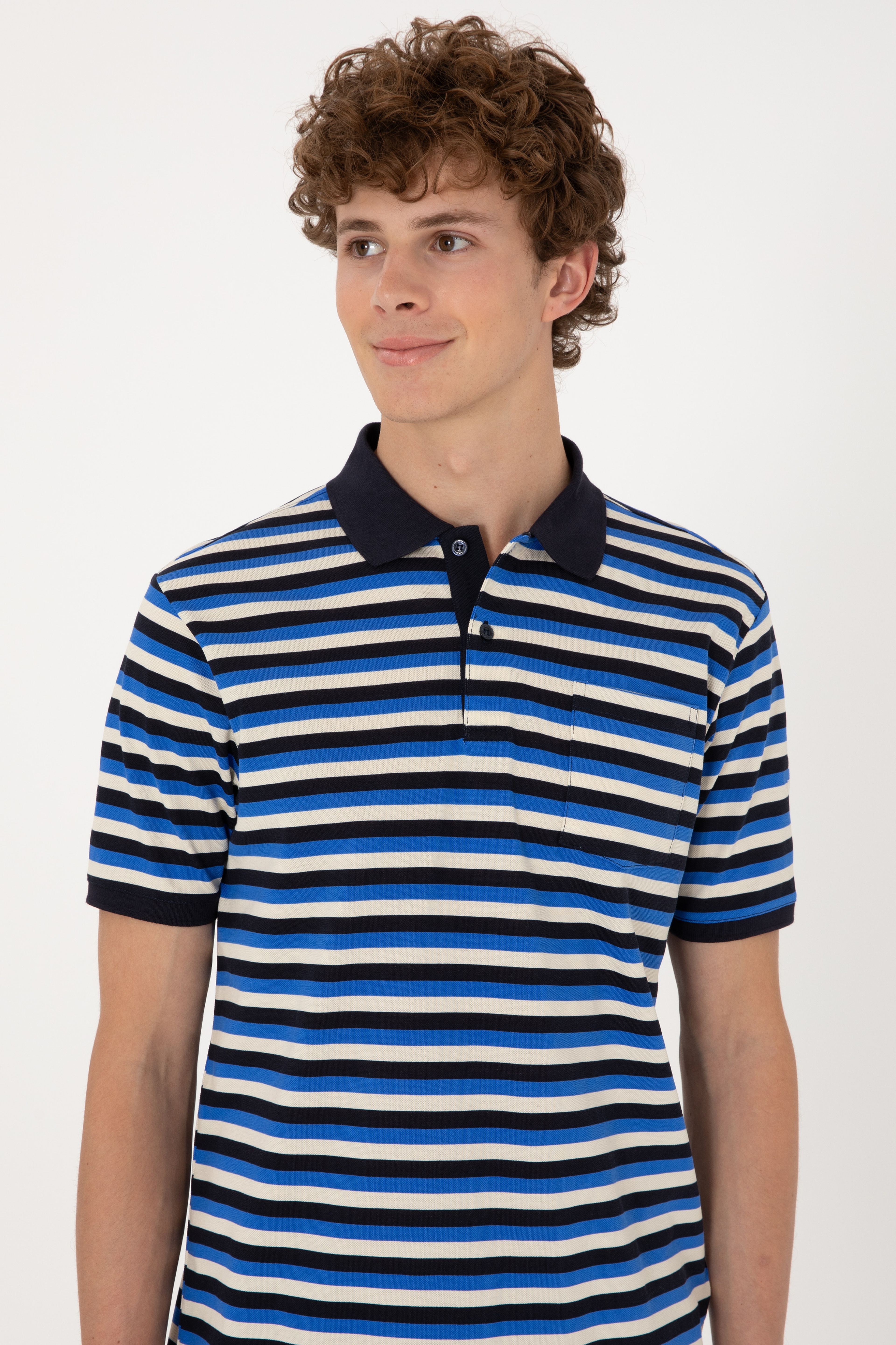 Erkek Regular Fit Lacivert Polo Yaka Çizgili Tişört - Image 2