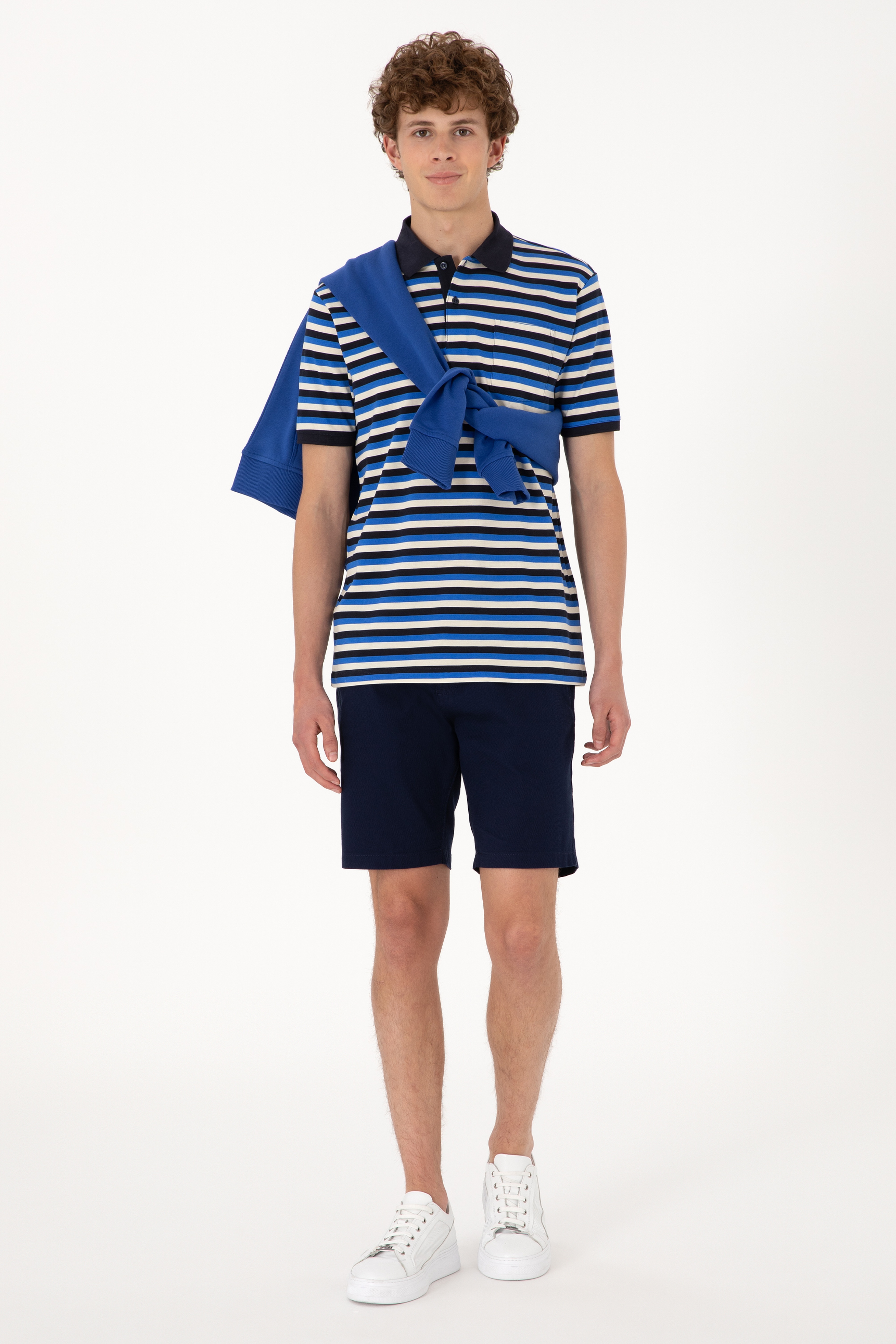 Erkek Regular Fit Lacivert Polo Yaka Çizgili Tişört - Image 4