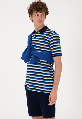 Erkek Regular Fit Lacivert Polo Yaka Çizgili Tişört - 50306794009