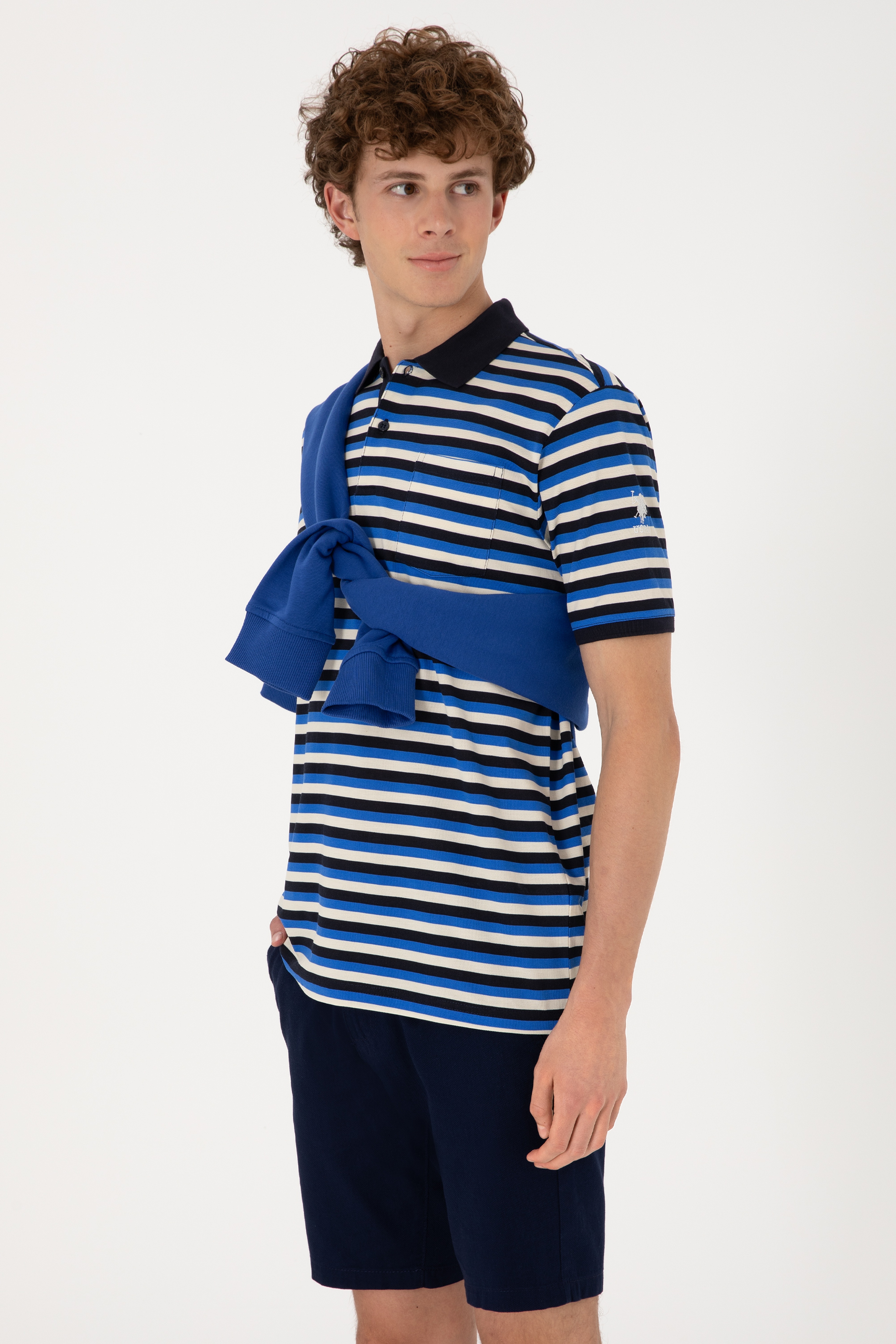 Erkek Regular Fit Lacivert Polo Yaka Çizgili Tişört
