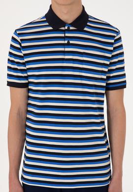 Erkek Regular Fit Lacivert Polo Yaka Çizgili Tişört - 50306794009