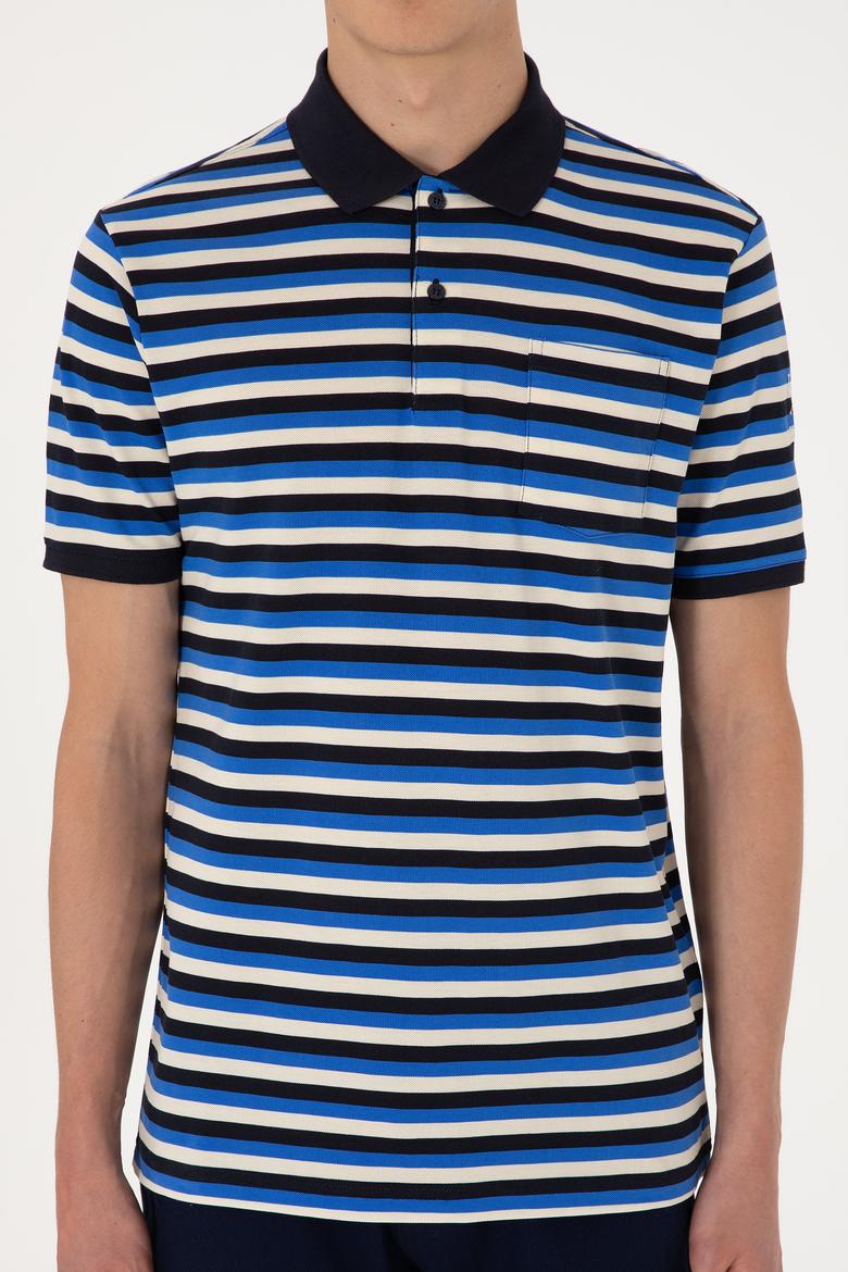 Erkek Regular Fit Lacivert Polo Yaka Çizgili Tişört - 50306794009