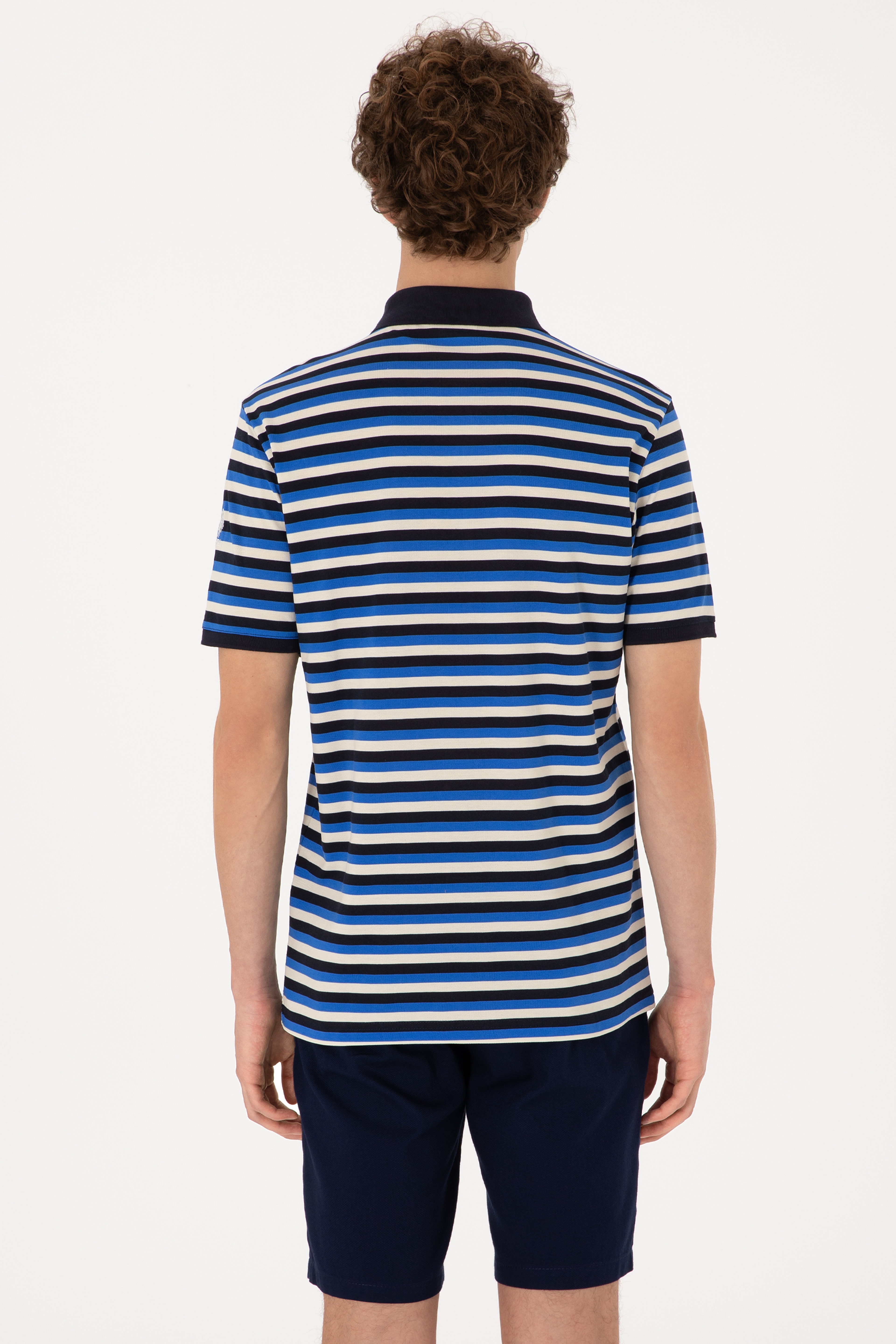 Erkek Regular Fit Lacivert Polo Yaka Çizgili Tişört