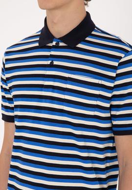 Erkek Regular Fit Lacivert Polo Yaka Çizgili Tişört - 50306794009