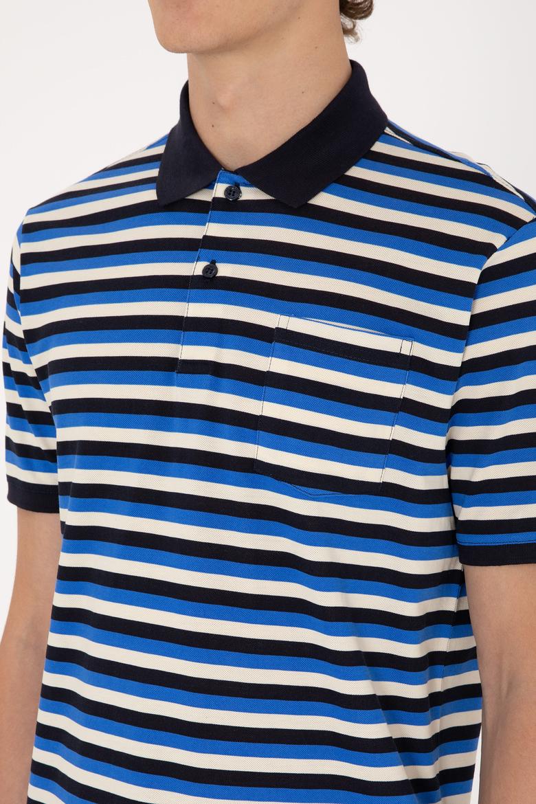 Erkek Regular Fit Lacivert Polo Yaka Çizgili Tişört - 50306794009
