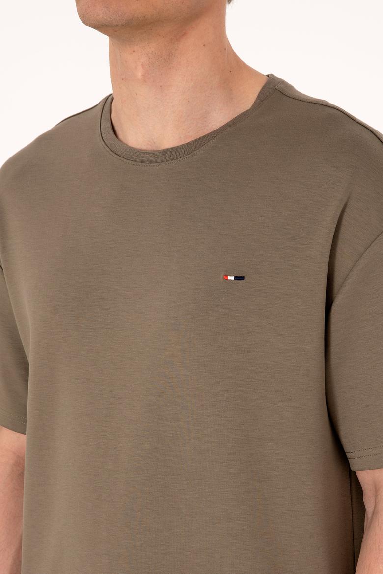 Erkek Comfort Fit Bisiklet Yaka Vizon Tişört - 50307322070