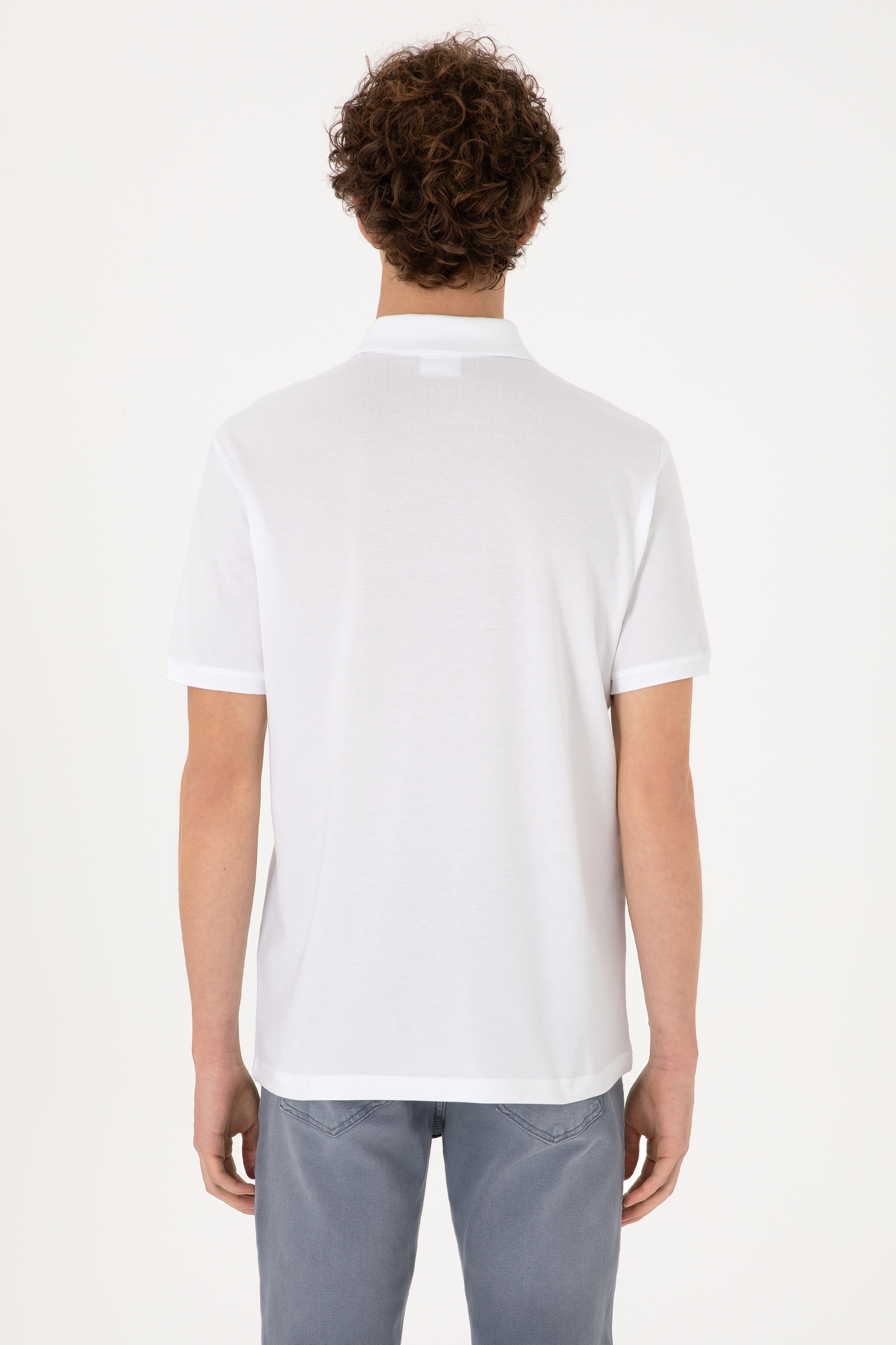 Erkek Regular Fit Polo Yaka Beyaz Tişört - Image 5