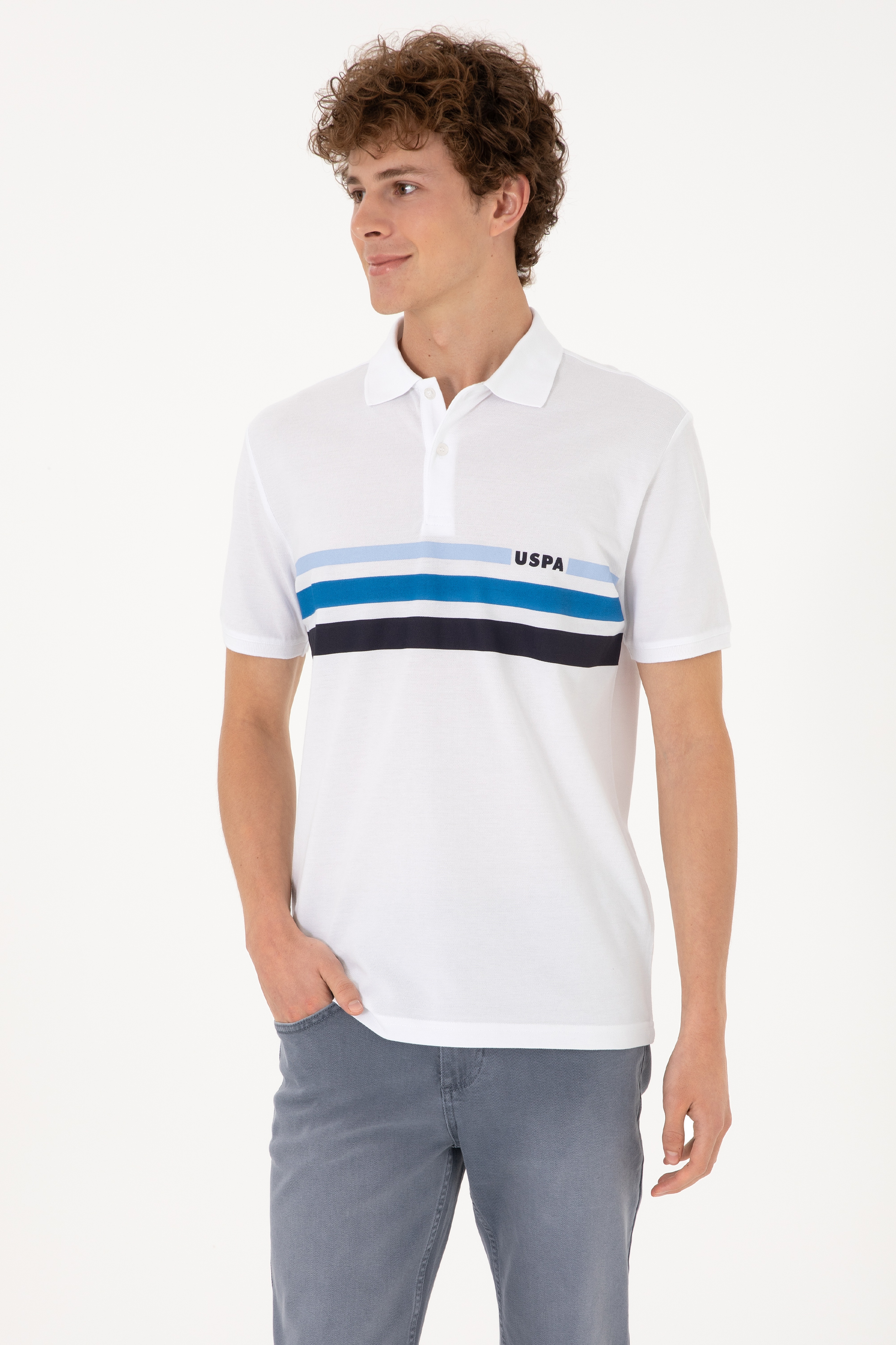 Erkek Regular Fit Polo Yaka Beyaz Tişört