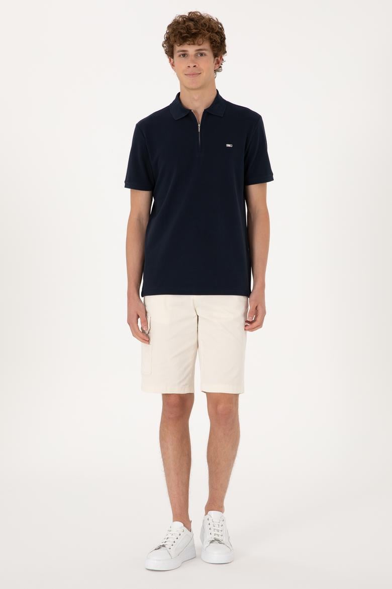 Erkek Regular Fit Fermuarlı Lacivert Tişört - 50306836037