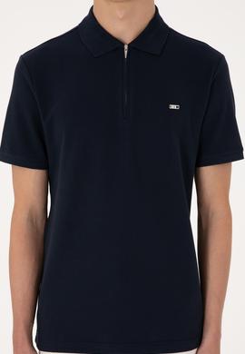 Erkek Regular Fit Fermuarlı Lacivert Tişört - 50306836037