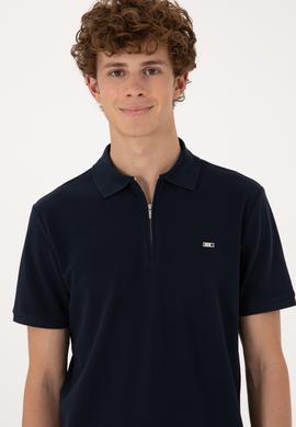 Erkek Regular Fit Fermuarlı Lacivert Tişört - 50306836037