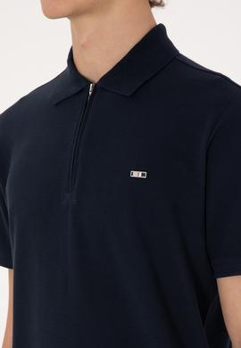 Erkek Regular Fit Fermuarlı Lacivert Tişört - 50306836037