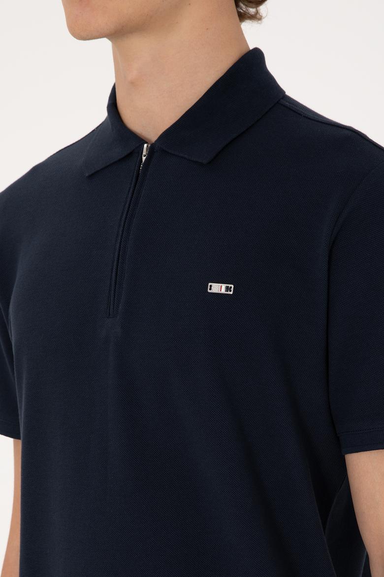 Erkek Regular Fit Fermuarlı Lacivert Tişört - 50306836037