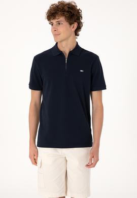 Erkek Regular Fit Fermuarlı Lacivert Tişört - 50306836037