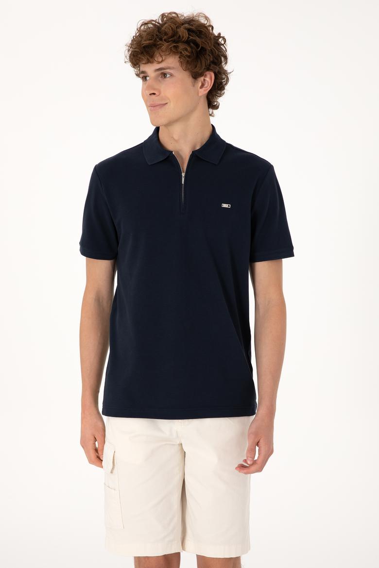 Erkek Regular Fit Fermuarlı Lacivert Tişört - 50306836037