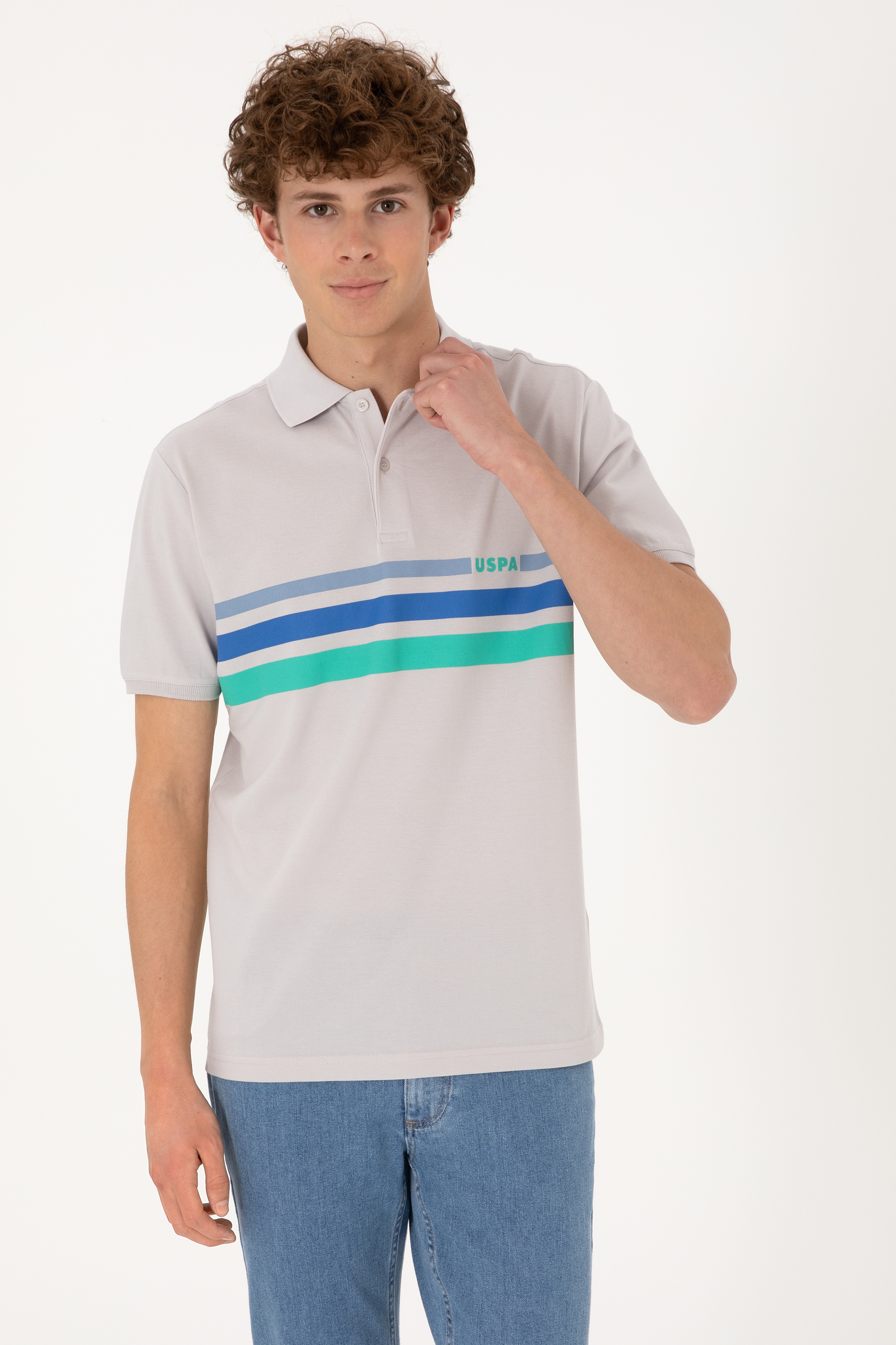 Erkek Regular Fit Polo Yaka Açık Gri Tişört - Image 3