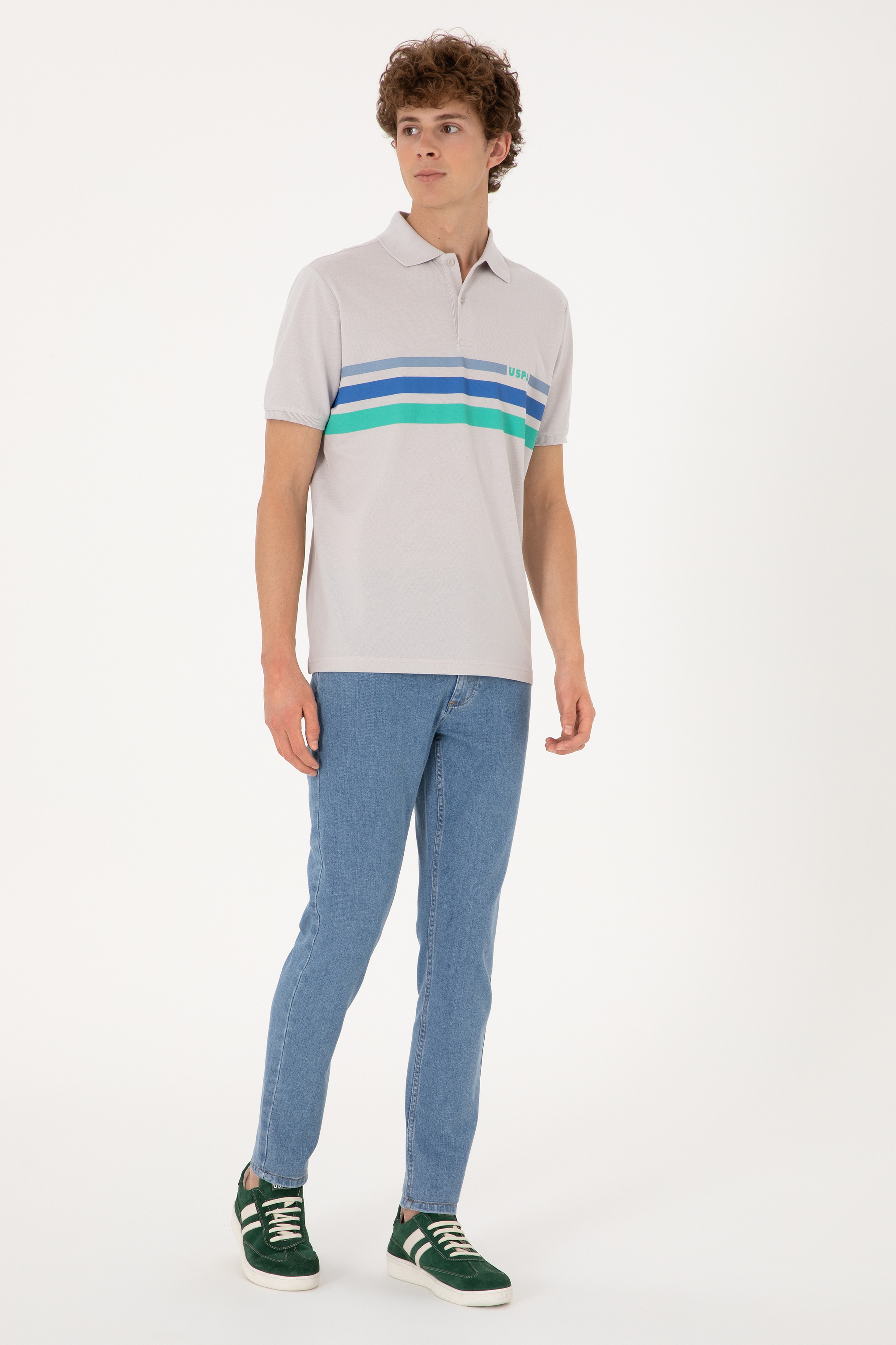 Erkek Regular Fit Polo Yaka Açık Gri Tişört - Image 4
