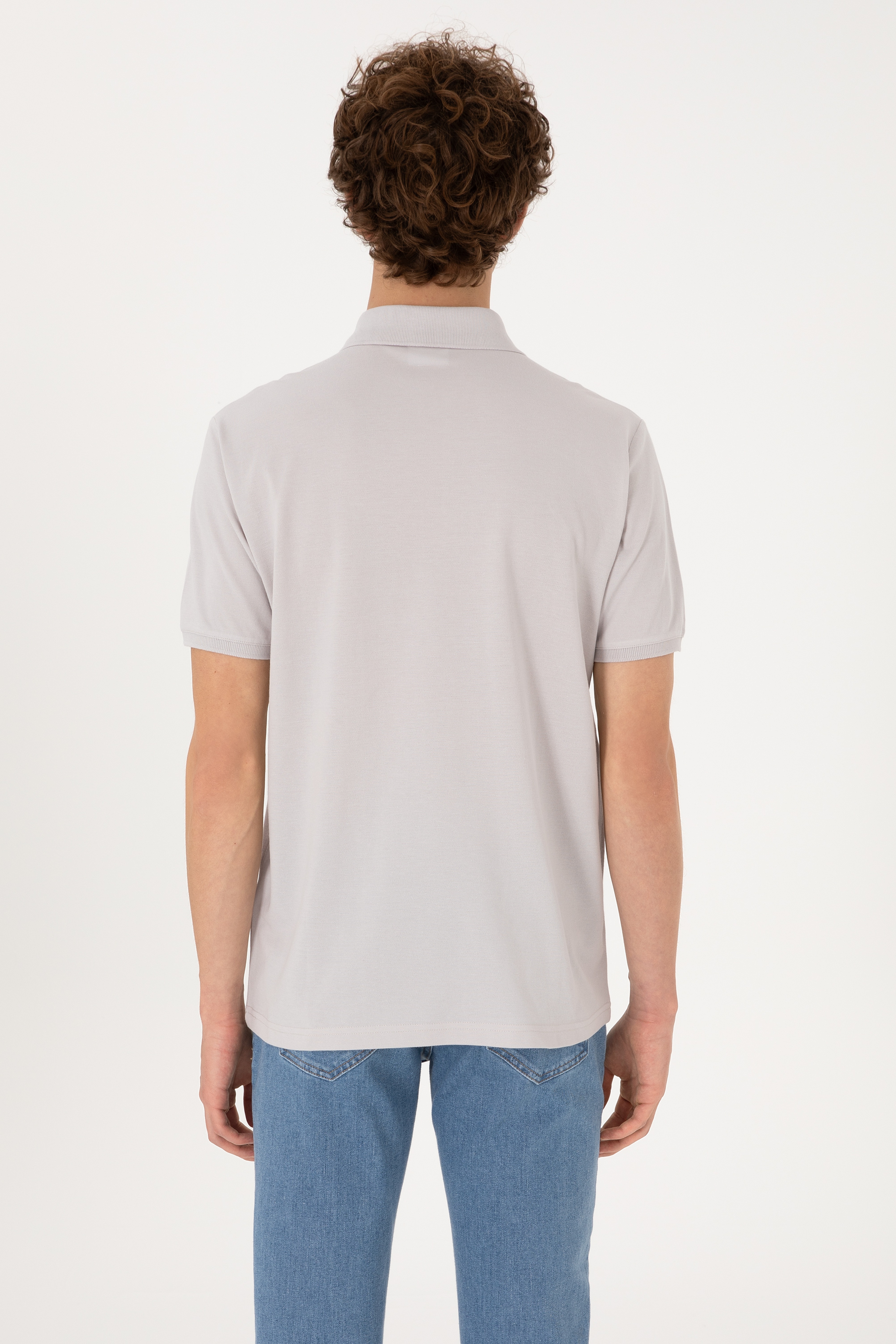 Erkek Regular Fit Polo Yaka Açık Gri Tişört - Image 5