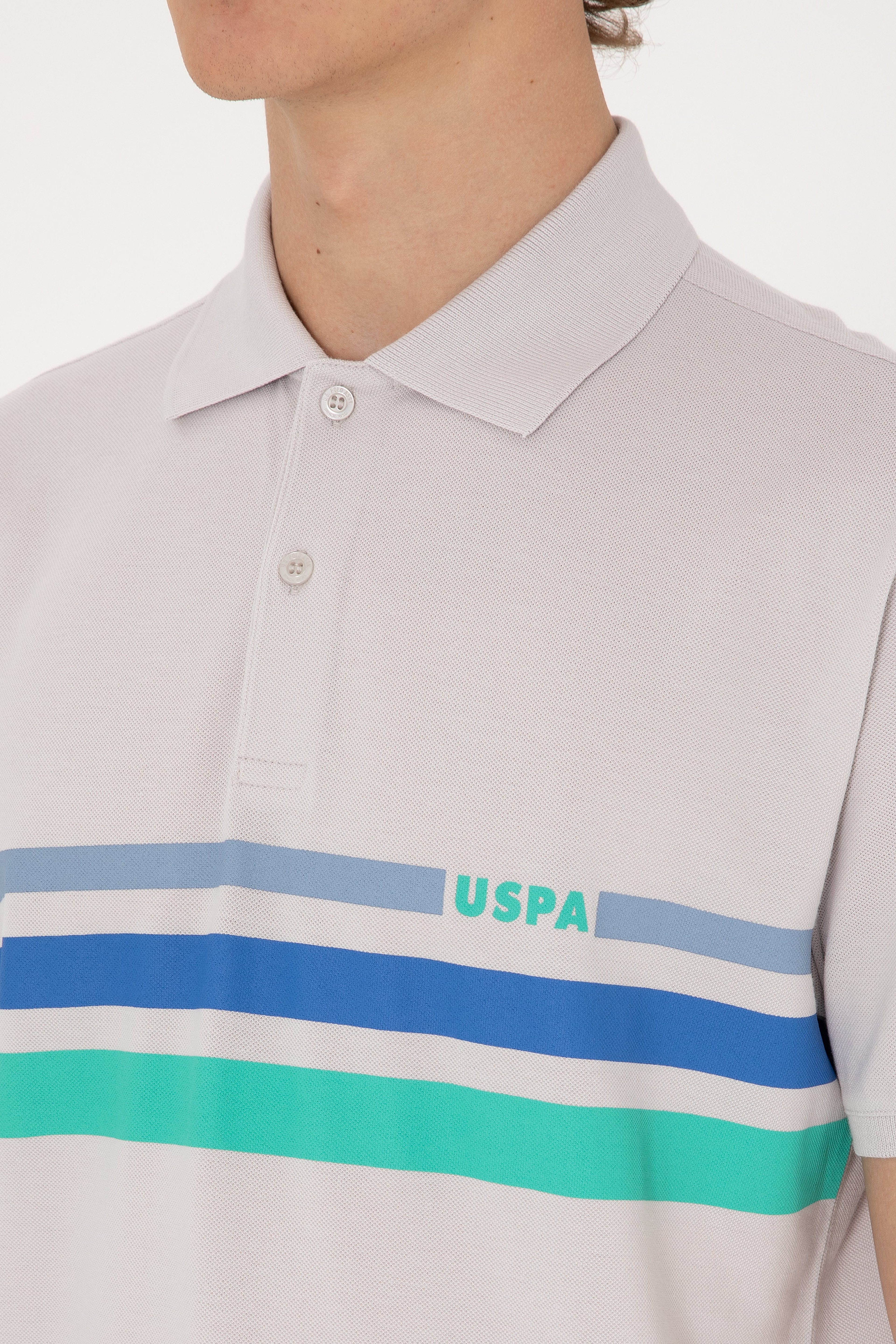 Erkek Regular Fit Polo Yaka Açık Gri Tişört - Image 7