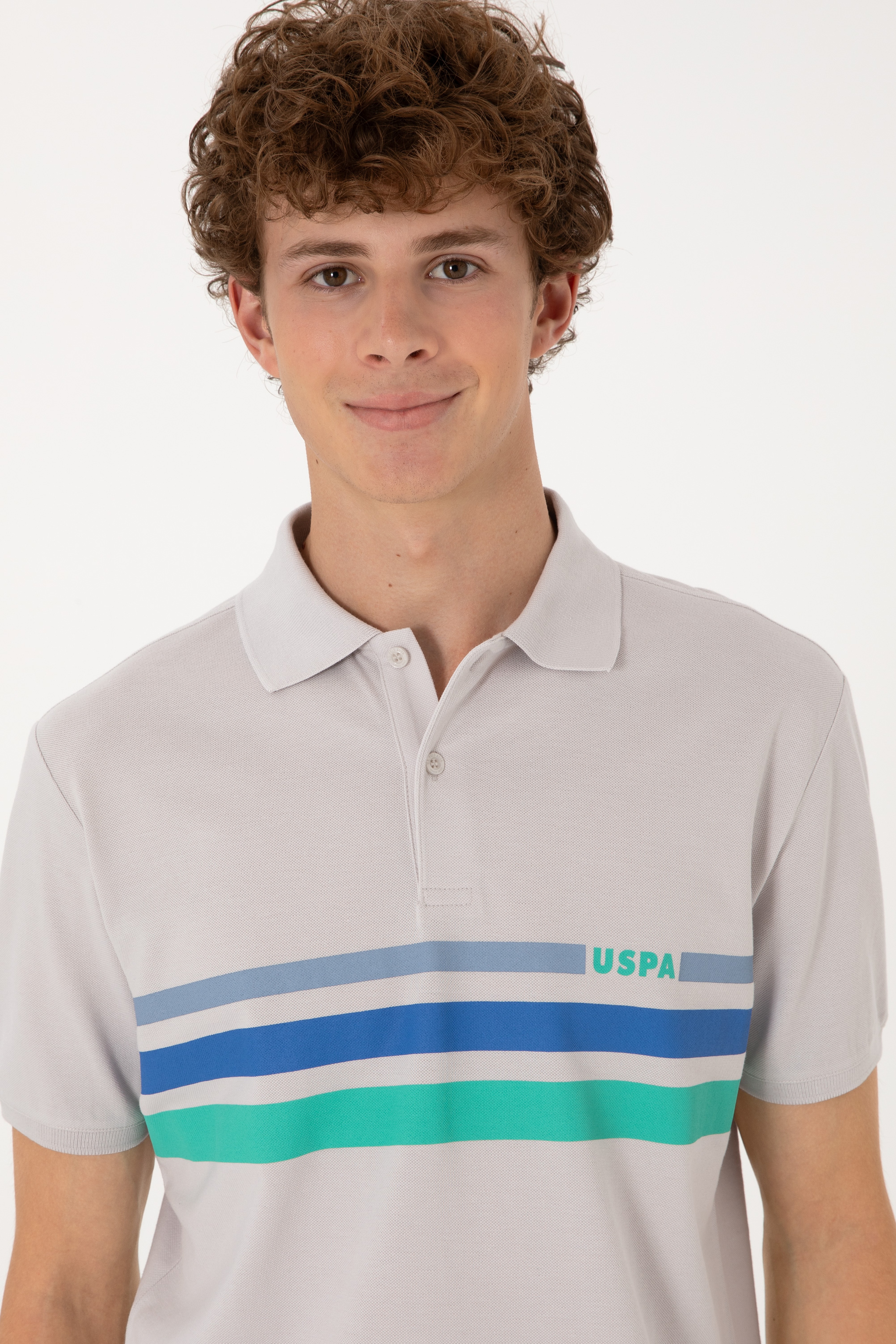 Erkek Regular Fit Polo Yaka Açık Gri Tişört - Image 2