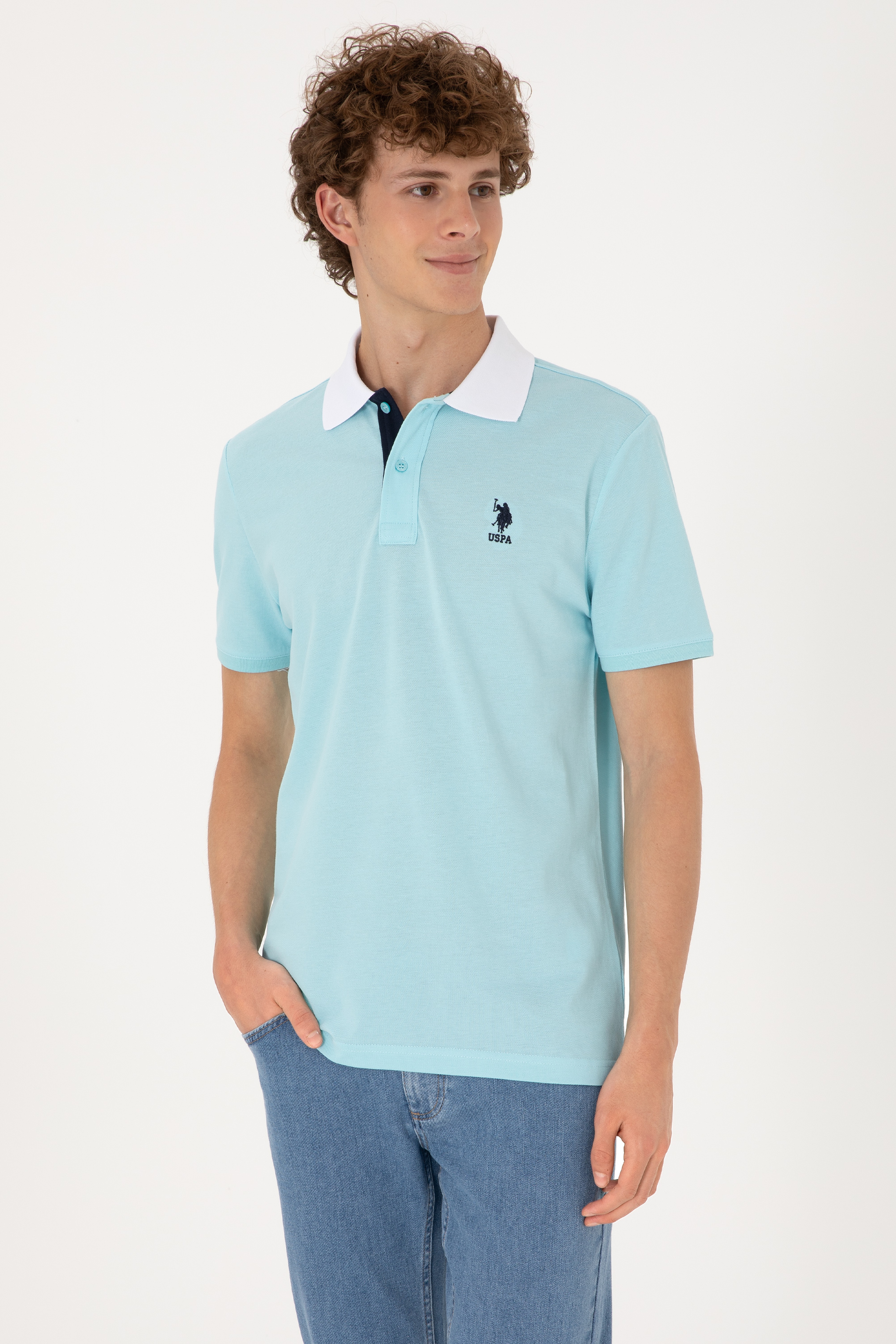 Erkek Regular Fit Polo Yaka Aqua Tişört - Image 3