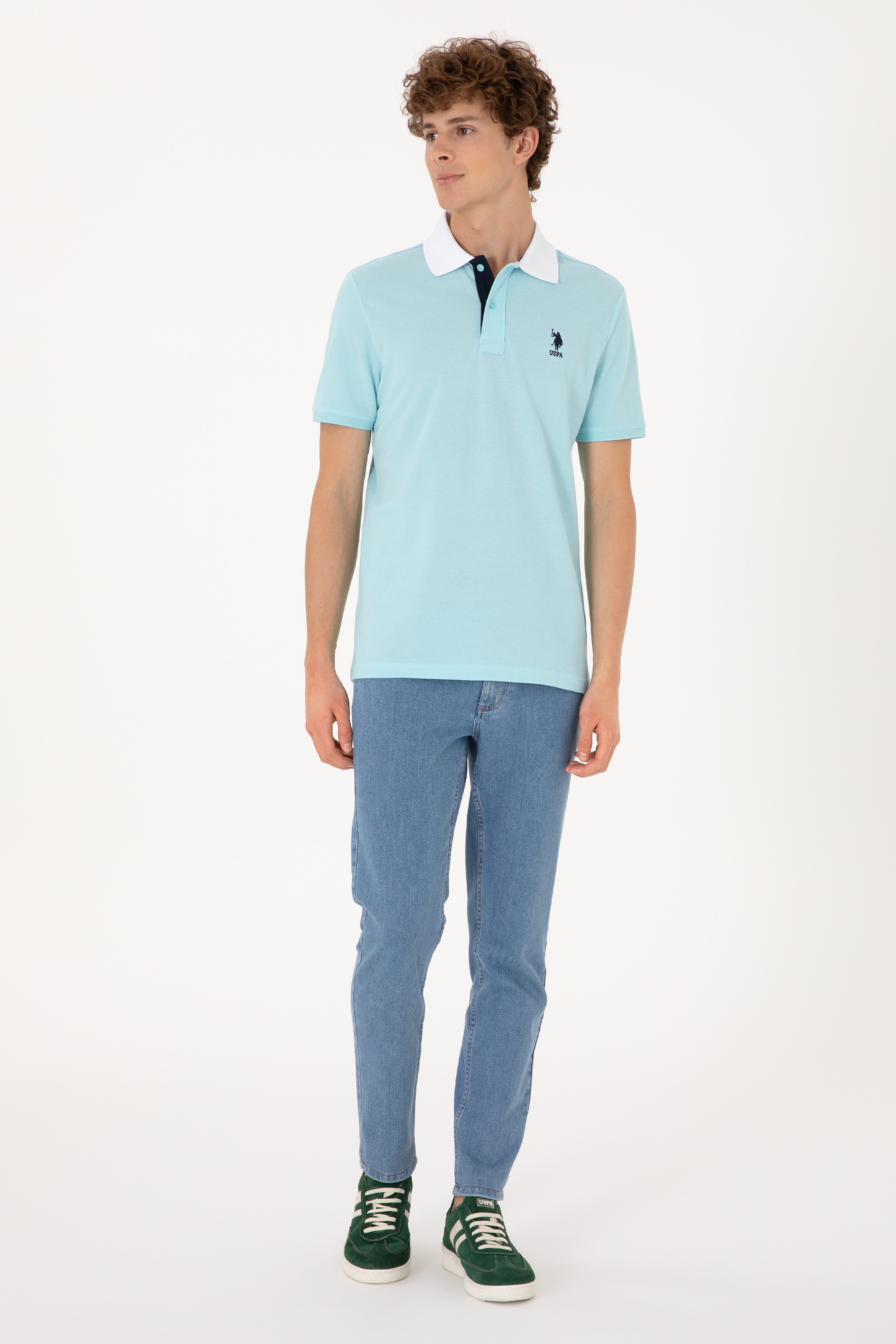 Erkek Regular Fit Polo Yaka Aqua Tişört