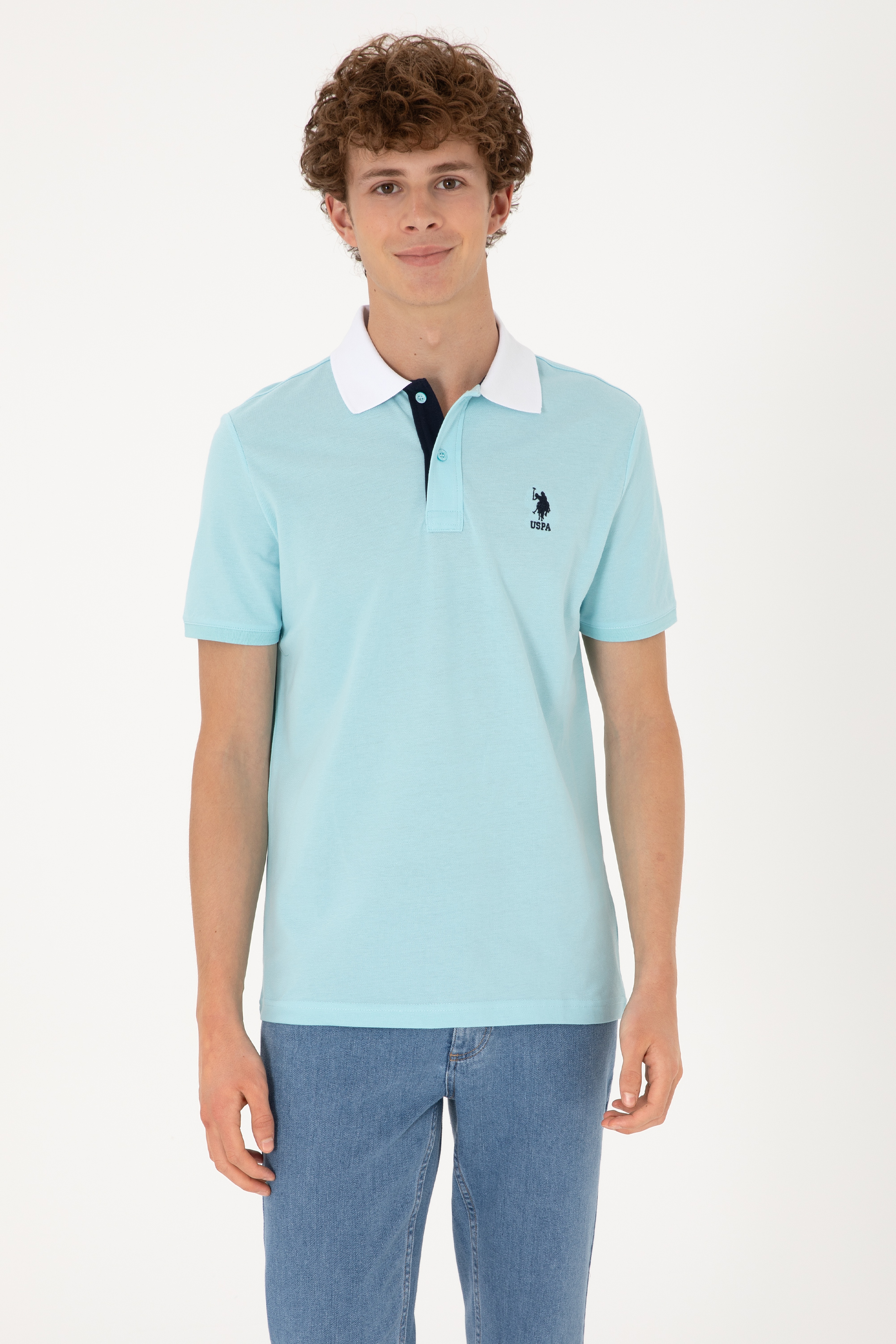 Erkek Regular Fit Polo Yaka Aqua Tişört - Image 1