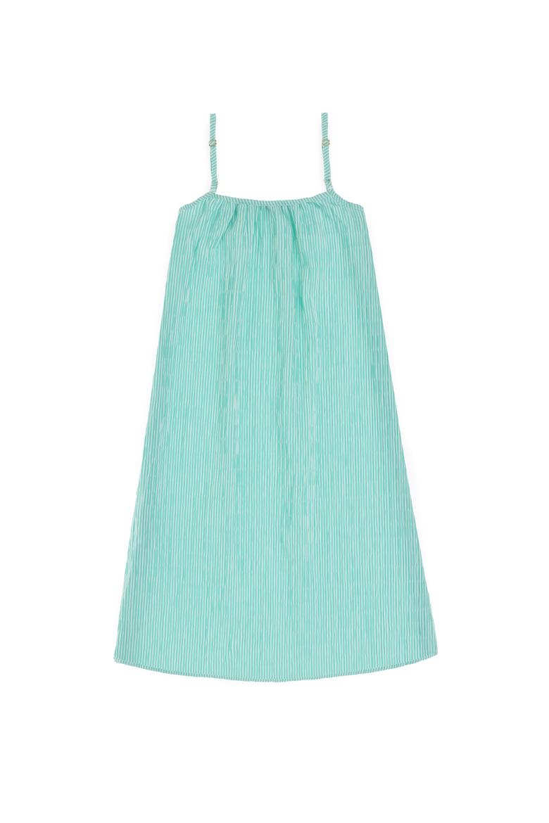 Kız Çocuk Mint Askılı A-Form Çizgili Dokuma Elbise - 50306579010