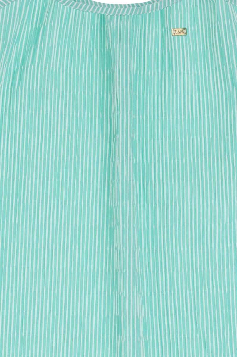 Kız Çocuk Mint Askılı A-Form Çizgili Dokuma Elbise