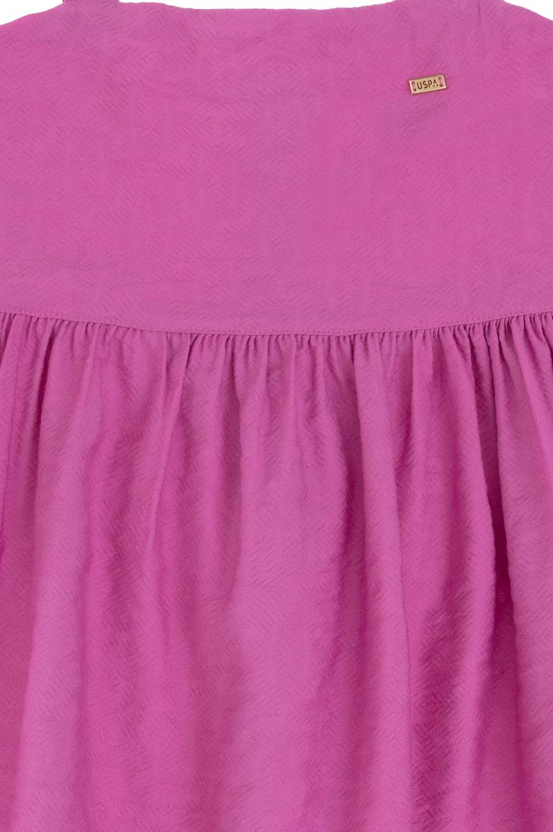 Kız Çocuk Fuşya Fırfırlı A-Form Askılı Dokuma Elbise