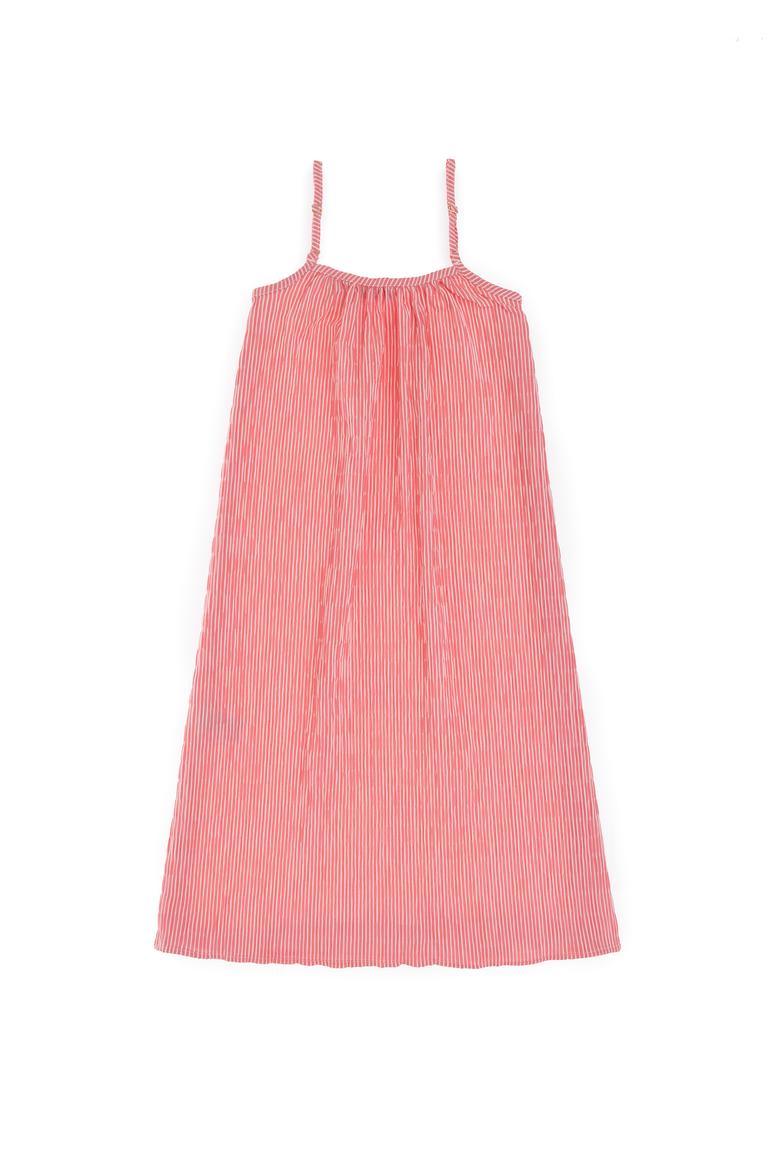 Kız Çocuk Pembe Çizgili A-Form Askılı Dokuma Elbise - 50306579022