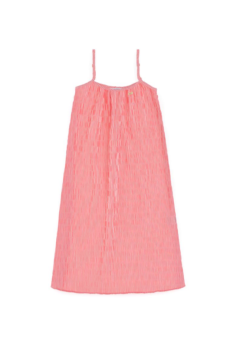 Kız Çocuk Pembe Çizgili A-Form Askılı Dokuma Elbise - 50306579022