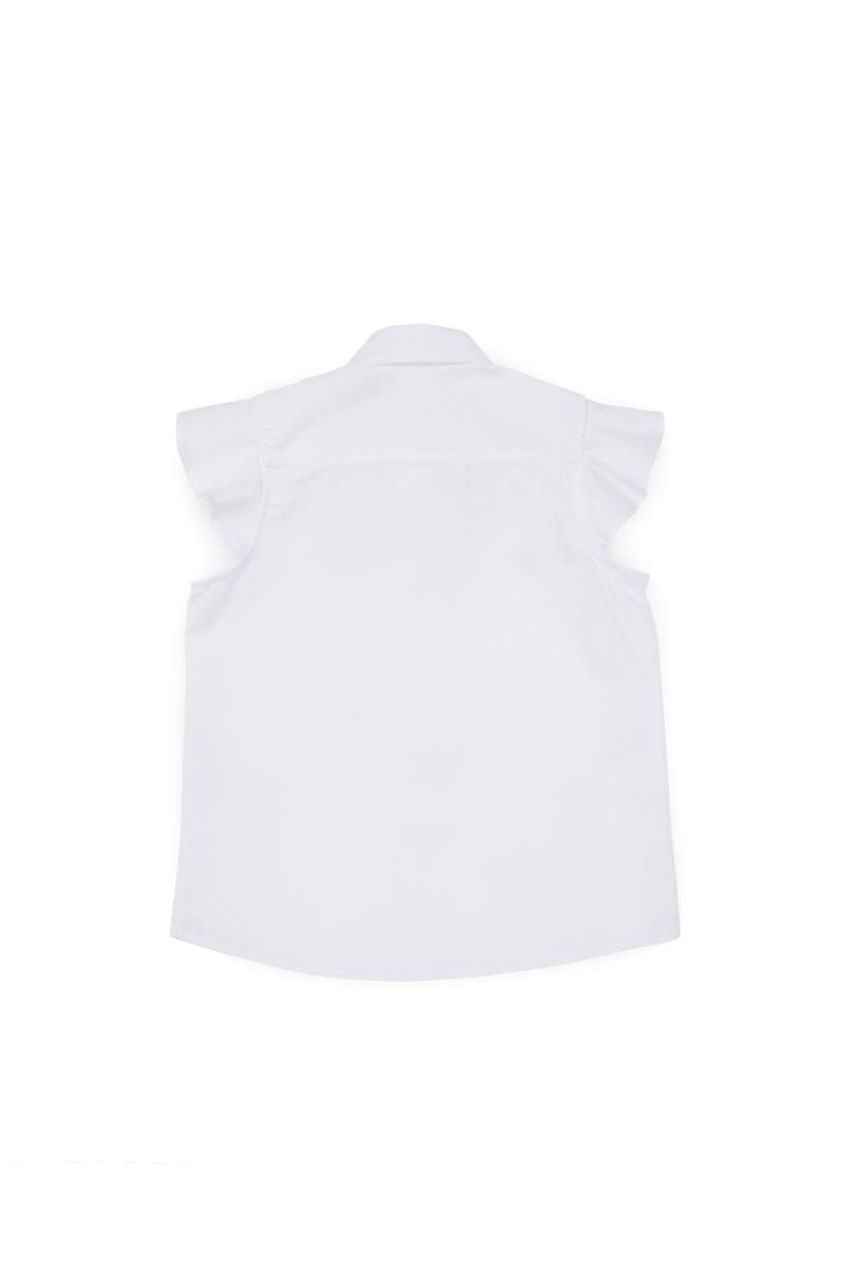Kız Çocuk Beyaz Fırfır Kol Detaylı Pamuk Gömlek - 50306617015