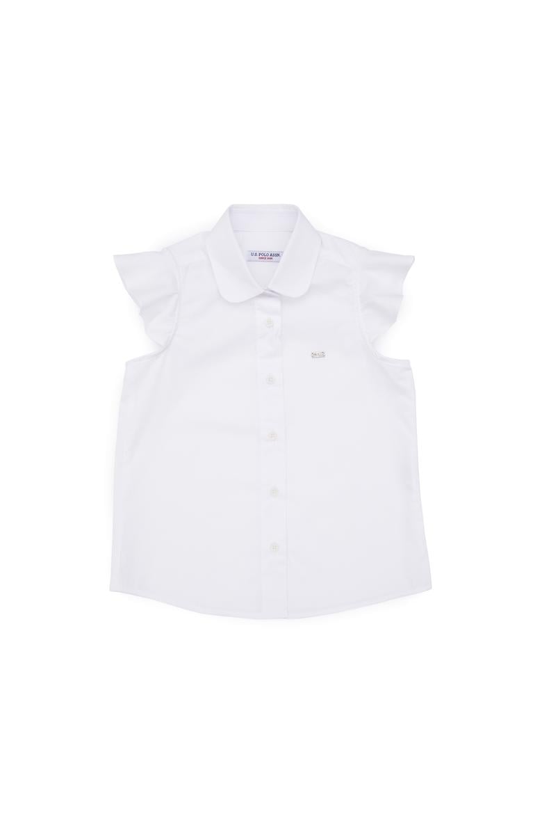 Kız Çocuk Beyaz Fırfır Kol Detaylı Pamuk Gömlek - 50306617015