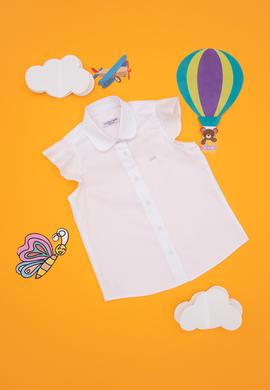 Kız Çocuk Beyaz Fırfır Kol Detaylı Pamuk Gömlek - 50306617015