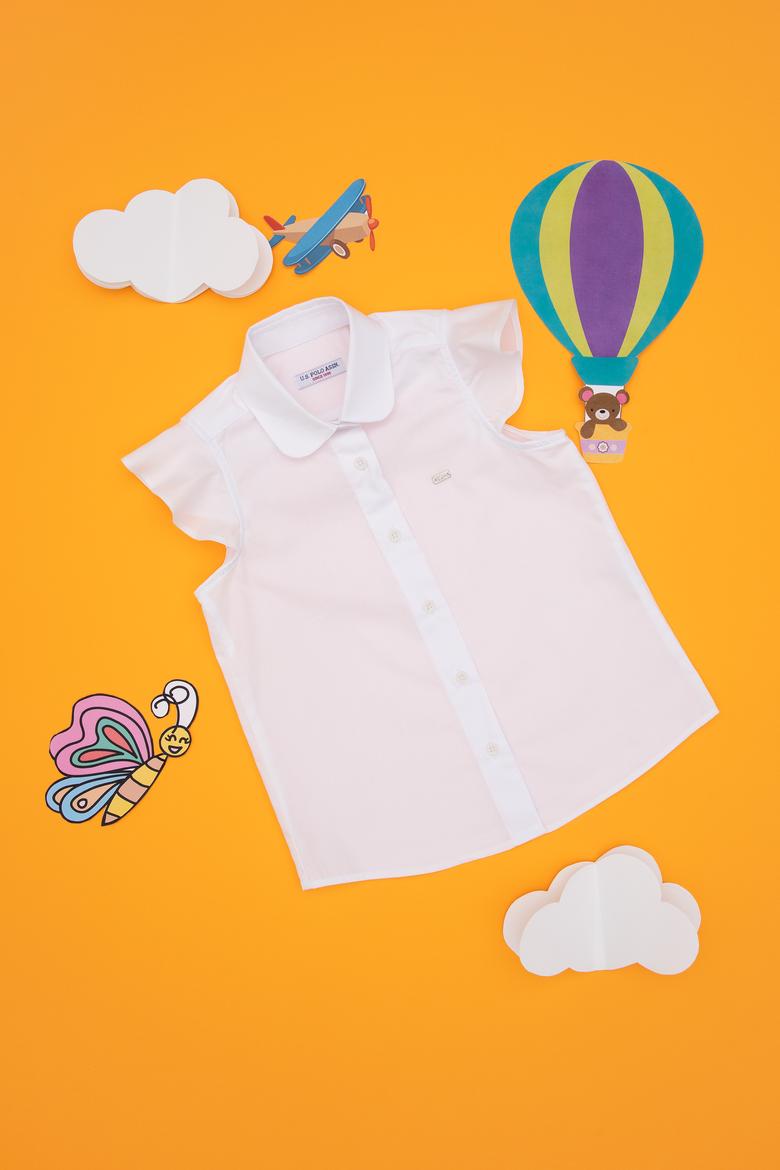 Kız Çocuk Beyaz Fırfır Kol Detaylı Pamuk Gömlek - 50306617015