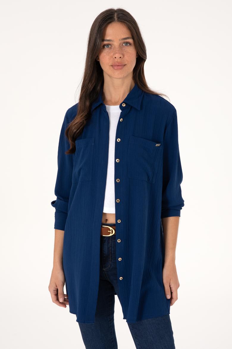 Kadın Lacivert Uzun Kollu Tunik Gömlek