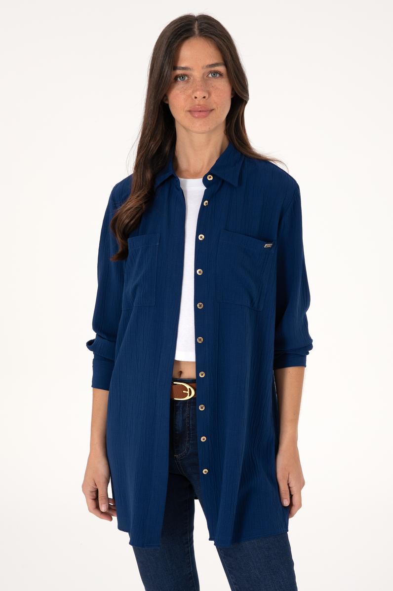 Kadın Lacivert Uzun Kollu Tunik Gömlek