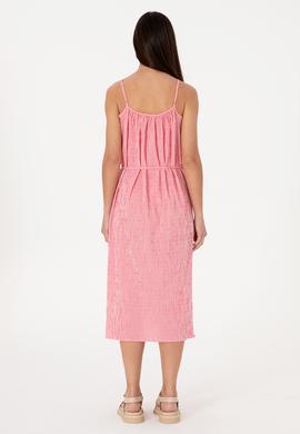 Kadın Pembe Çizgili Midi Boy Dokuma Elbise - 50306884015