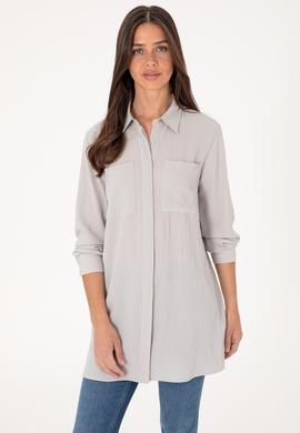 Kadın Açık Gri Uzun Kollu Tunik Gömlek - 50307672005