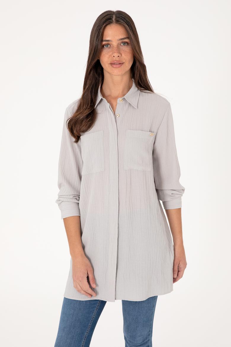 Kadın Açık Gri Uzun Kollu Tunik Gömlek - 50307672005